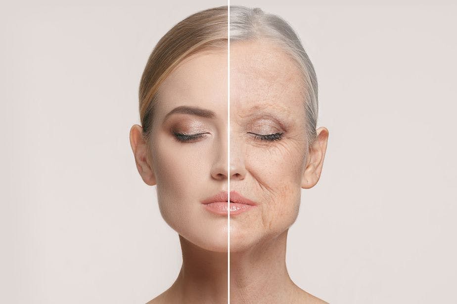 Skin ageing woman young to old